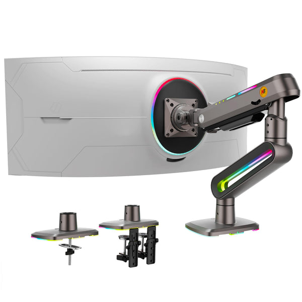 NB Ergonomic Monitor Stand for Screen 32 to 60 inch, RGB Ultrawide Curved Monitor Arm 49 57 inch - Load up to 20 kg, VESA 75 & 100 mm (Black)