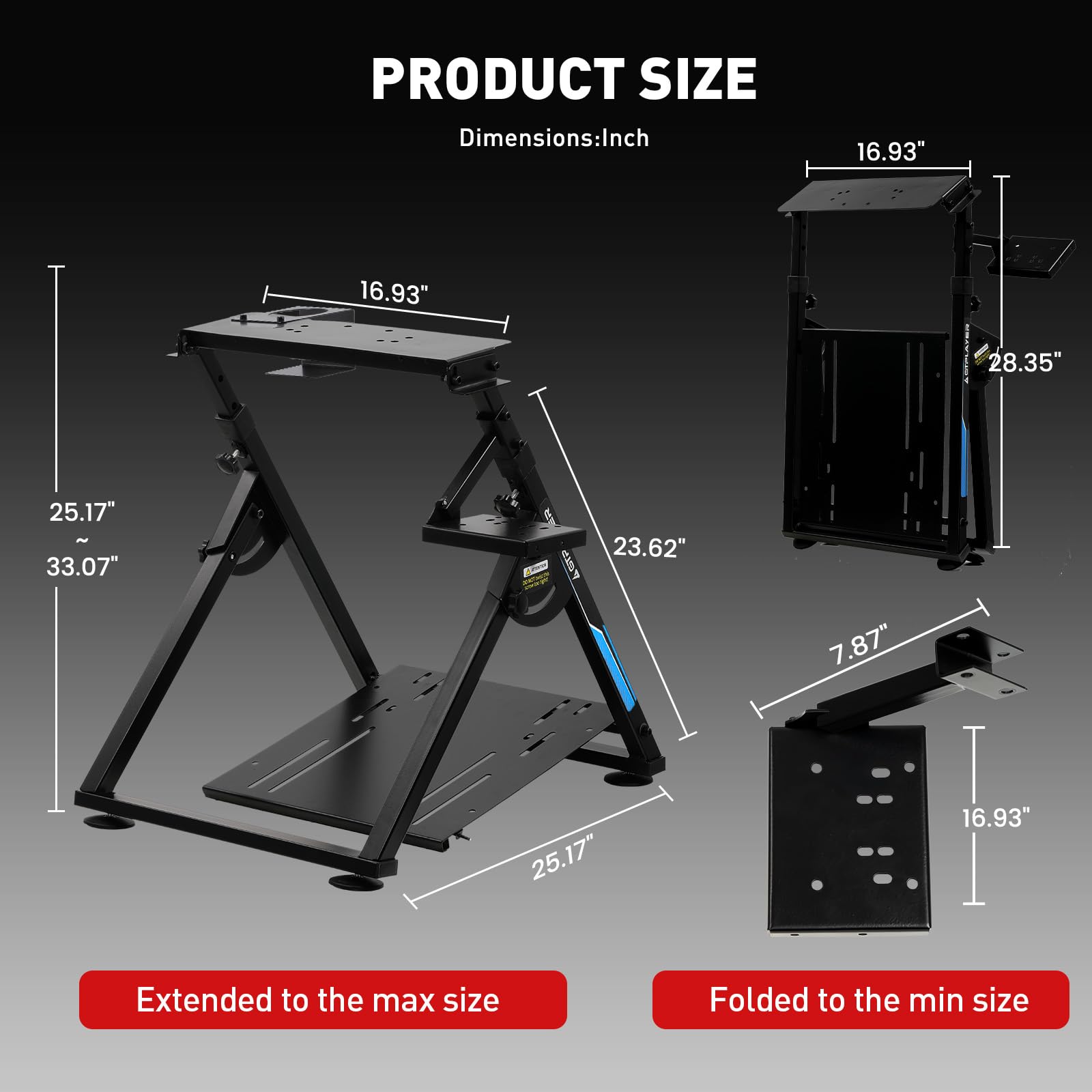 GTPLAYER Steering Wheel Stand for G25 G27 G29 G920 Foldable Racing Wheel Stand with Cup Holder Adjustable Height/Angle, Driving Simulator Gaming Wheel Stand