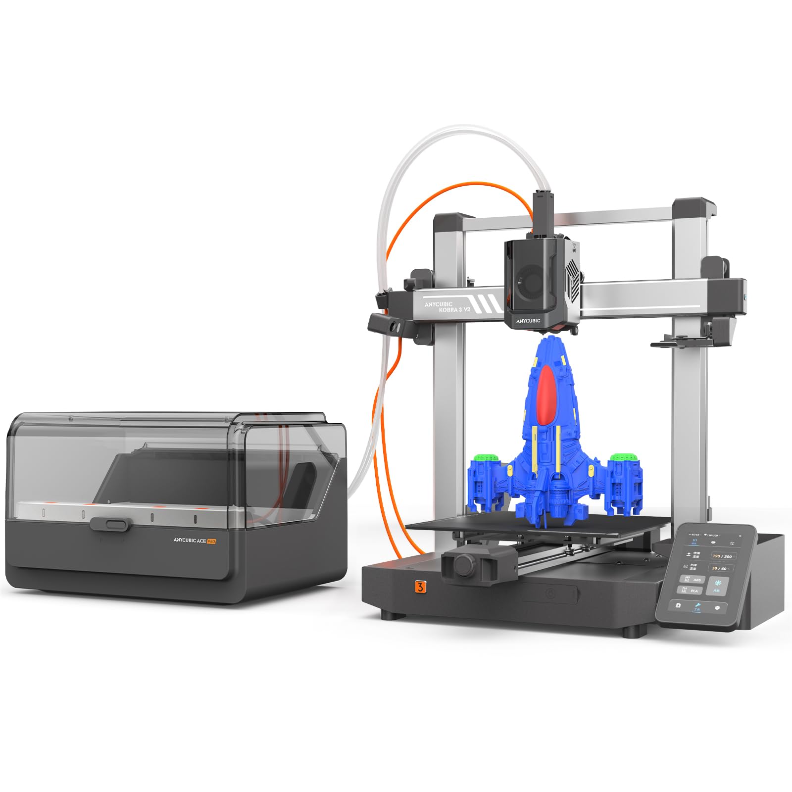 ANYCUBIC Kobra 3 V2 3D Printer, Multicolor FDM Printer with 4/8 Color Options, 600mm/s High Speed, Easy Setup with Updated Auto Leveling,Wide Material Compatibility,Ideal for Home and Professional Use