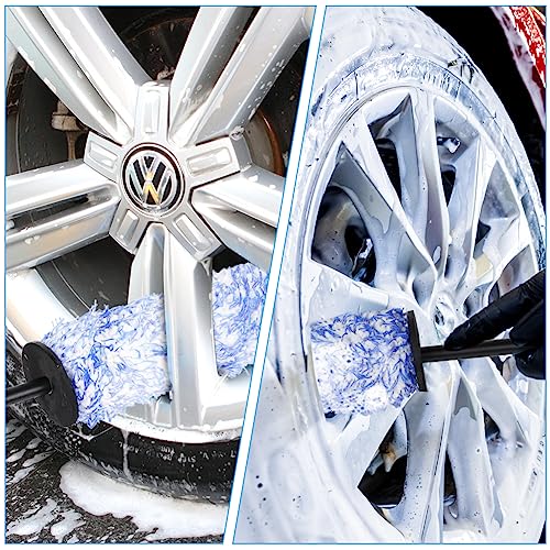 URAQT Car Wheel Brush, No Metal Wheel and Rim Detailing Brush, Car Wheel Cleaning Brush, Soft Dense Alloy Wheel Brush, Suitable for Wheels and Rims of Cars/Motorcycles/Bicycles (Black)