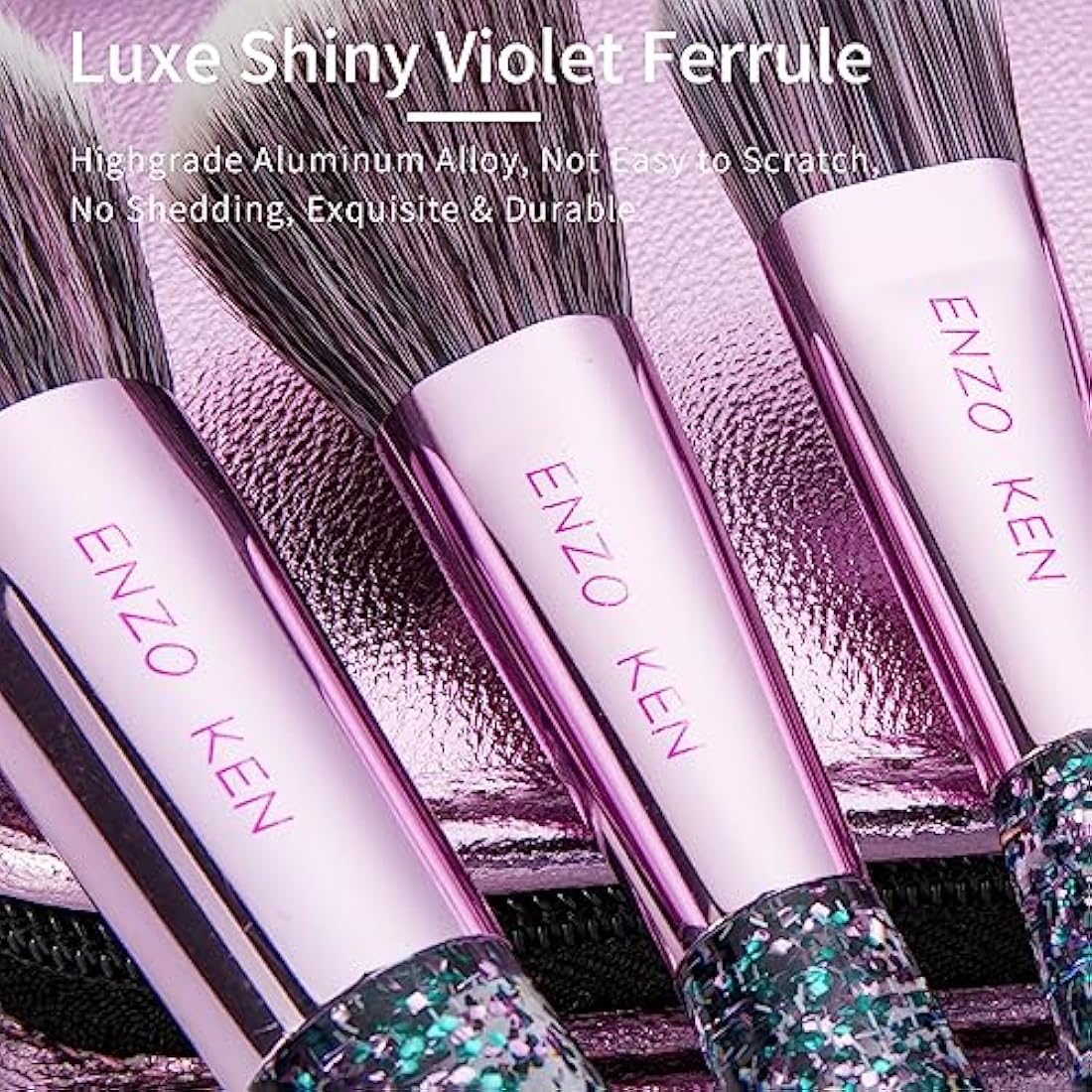 ENZO KEN Glitter Makeup Brushes Set Professional, Vegan Makeup Brush Set with Case, Cosmetic Brushes Makeup Set, Make up Brushes Vegan, Purple Make up Brushes Set Professional.
