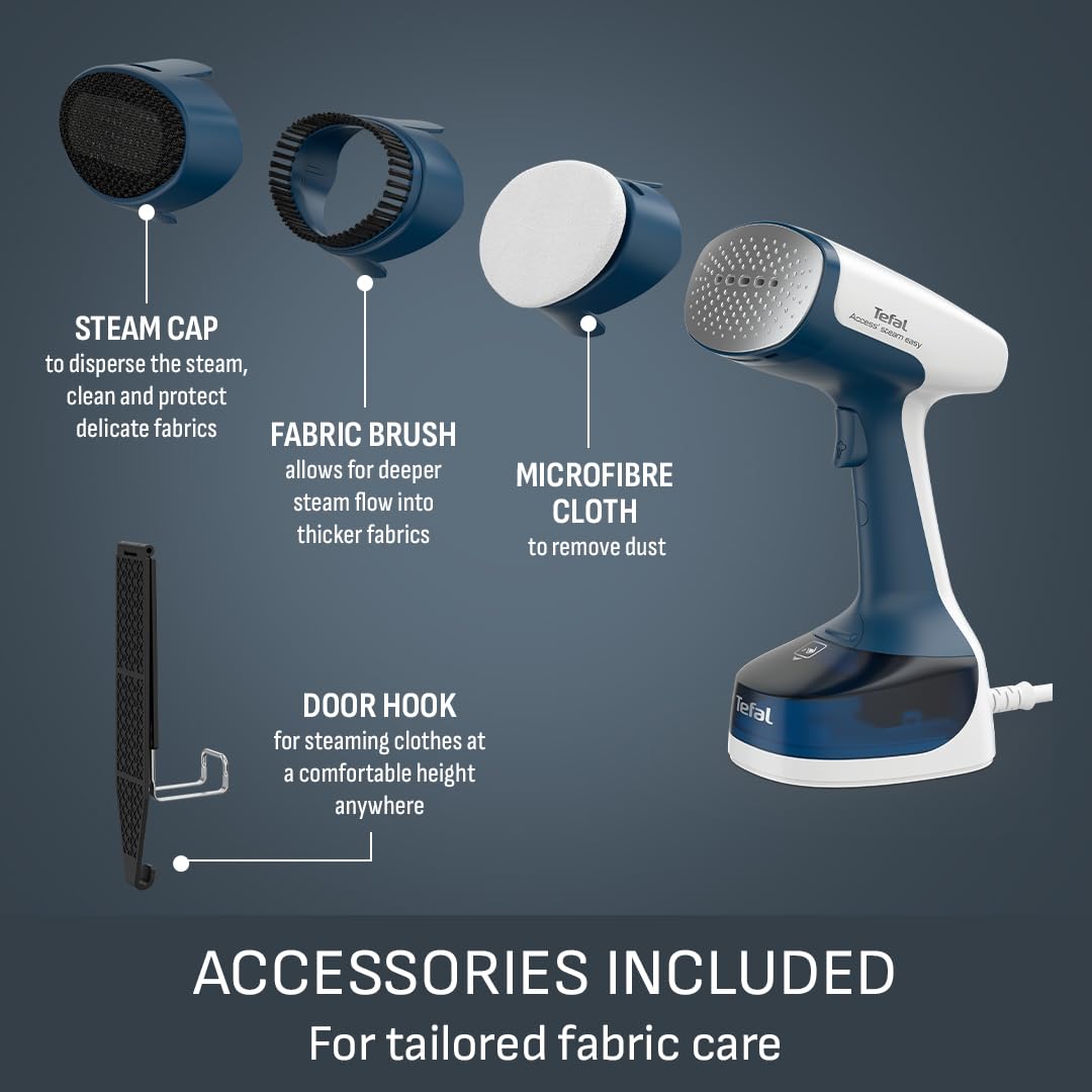 Tefal Access Steam+ Handheld Clothes Steamer, 1600W, 26 g/min Steam, No Ironing Board Needed, 2 Steam Levels, Sanitising Steam, Black & Rose Gold, DT8103