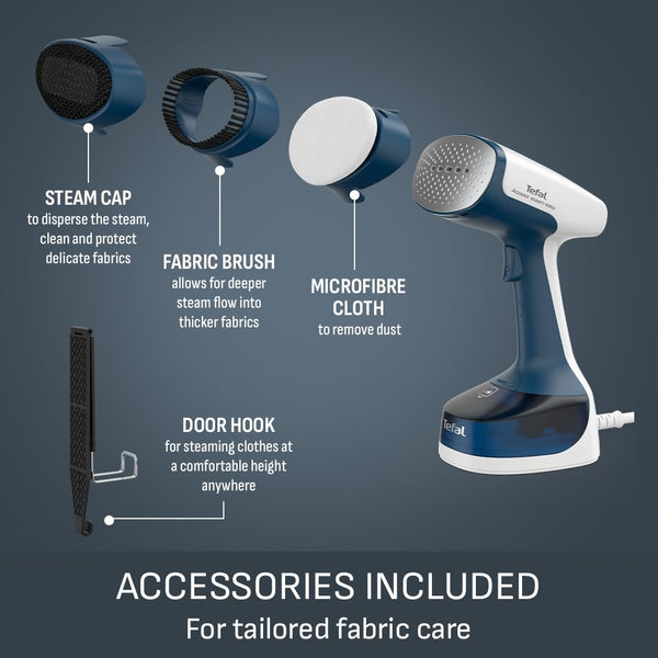 Tefal Access Steam+ Handheld Clothes Steamer, 1600W, 26 g/min Steam, No Ironing Board Needed, 2 Steam Levels, Sanitising Steam, Black & Rose Gold, DT8103