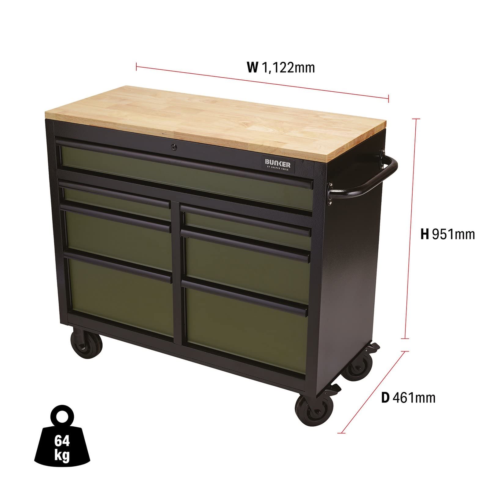 BUNKER 08216 Workbench Roller Tool Cabinet, 7 Drawer, 41 Inch, Grey