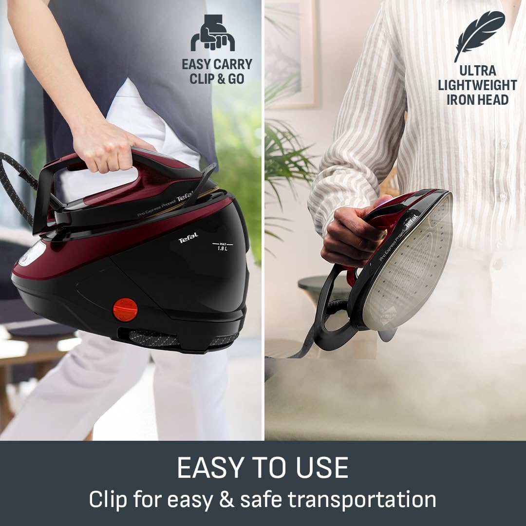 Tefal ProExpress Protect Steam Generator Iron, 7.5-Bar High Pressure, 560g/min Steam Boost, 135g/min Steam Output, No-Setting Technology, Anti-Drip Protection, 1.8 Litre, Blue & White,GV9224