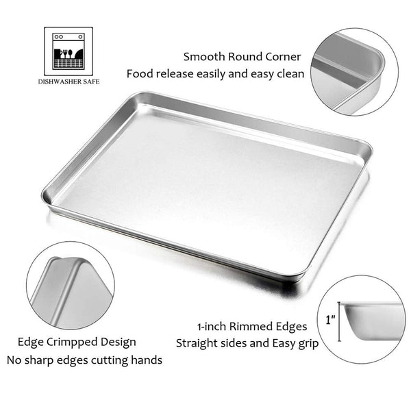 HaWare Baking Tray with Rack Set (4 Sheets + 4 Racks), 100% Stainless Steel Rimmed Cookie Sheet Pans, Toaster Oven Tray with Cooling Rack, Non Toxic &