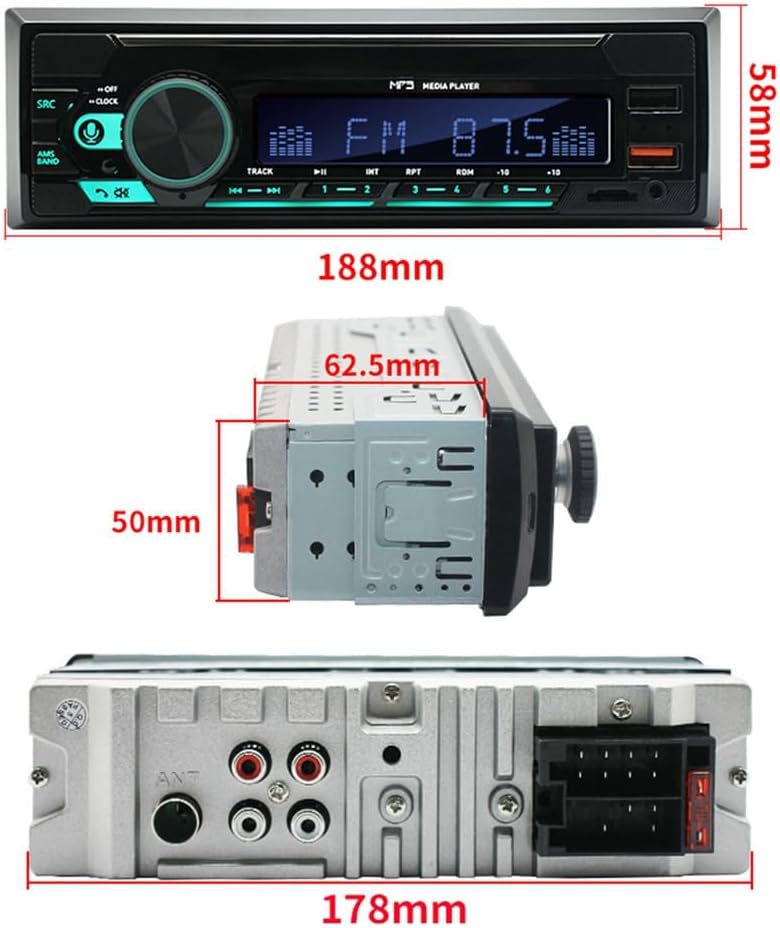 Haptufer 1Set Car Bluetooth MP3 Player Multifunction Plug-in U Disk Car Radio with Multi-Color Function for Car