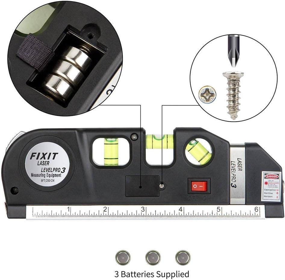 Spirit Level, Multipurpose Laser Measure Tool, Spirit Level Standard Metric Ruler Laser Measuring Tape 8ft/2.5M (1 Pack)