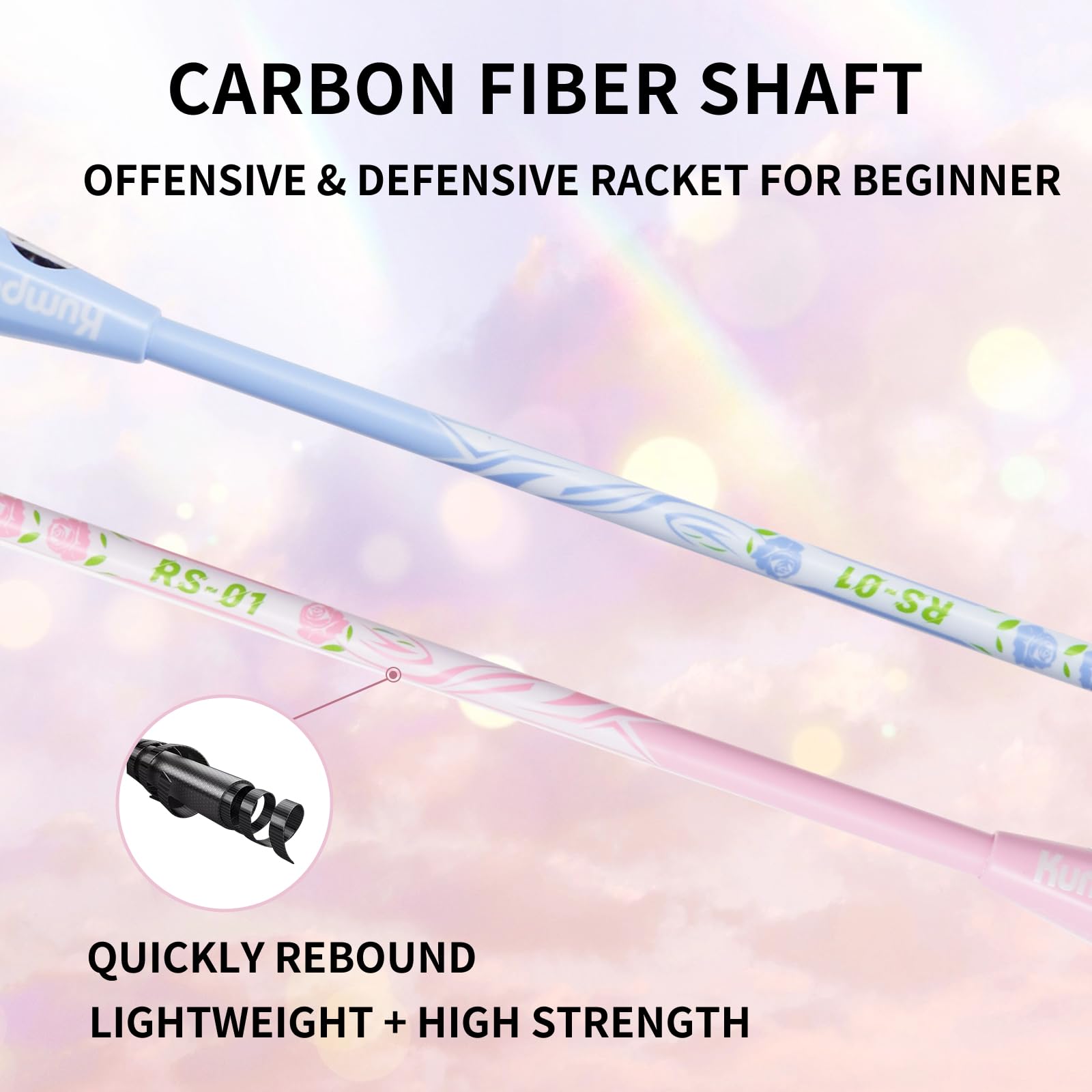 KUMPOO Badminton Set of 2 Carbon Fiber Rackets, 1 Racket Grip Tapes, 1 Badminton Bag, Pink Badminton Rackets Professional for Beginner Trainning