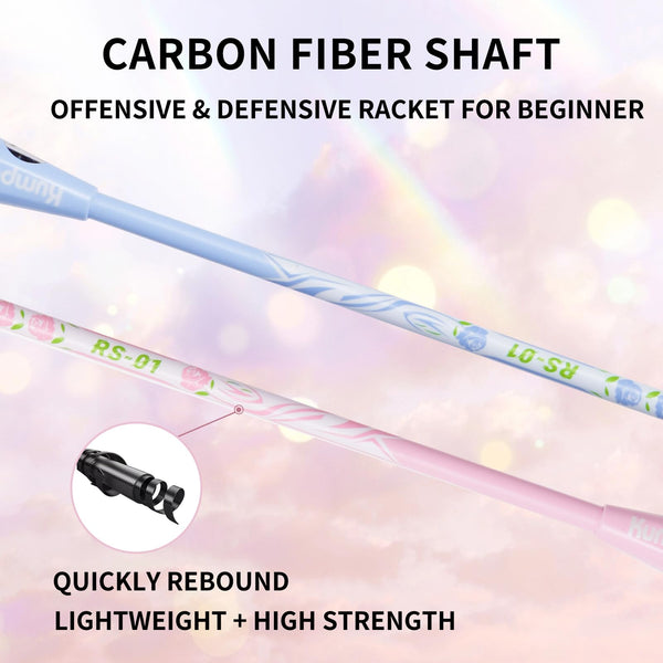 KUMPOO Badminton Set of 2 Carbon Fiber Rackets, 1 Racket Grip Tapes, 1 Badminton Bag, Pink Badminton Rackets Professional for Beginner Trainning