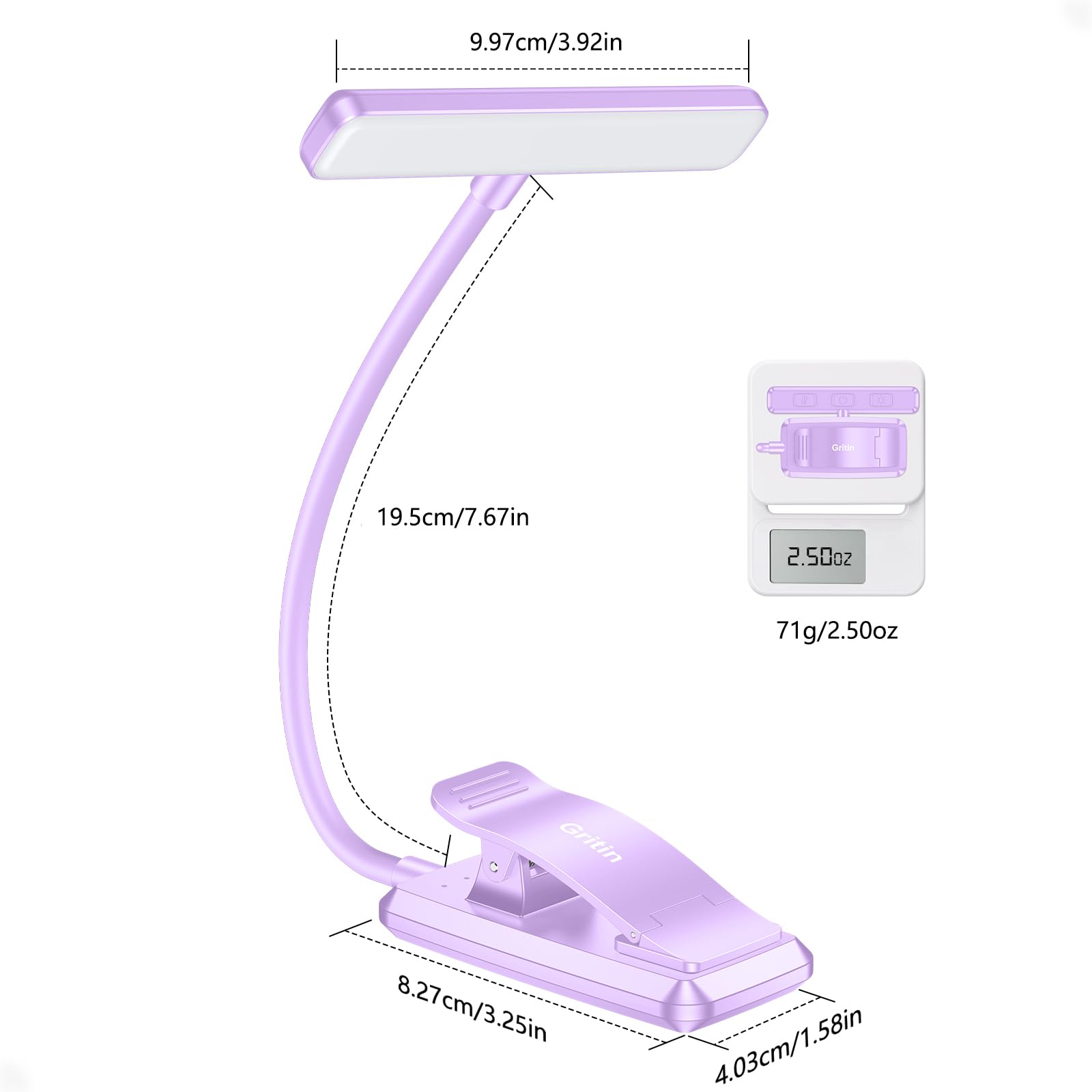 Gritin 19 LED Book Light, Reading Light Book Lamp for Reading at Night with Memory Function, 3 Eye-Protecting Modes -Stepless Dimming, Long Battery Life, 360° Flexible Lamp for Bed,Tablet