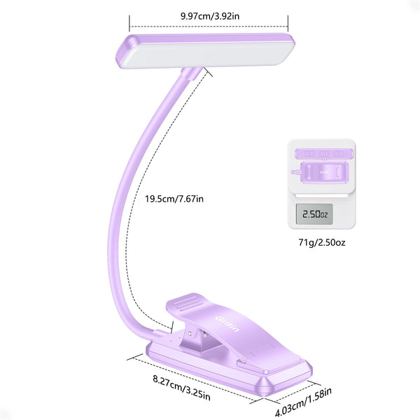 Gritin 19 LED Book Light, Reading Light Book Lamp for Reading at Night with Memory Function, 3 Eye-Protecting Modes -Stepless Dimming, Long Battery Life, 360° Flexible Lamp for Bed,Tablet