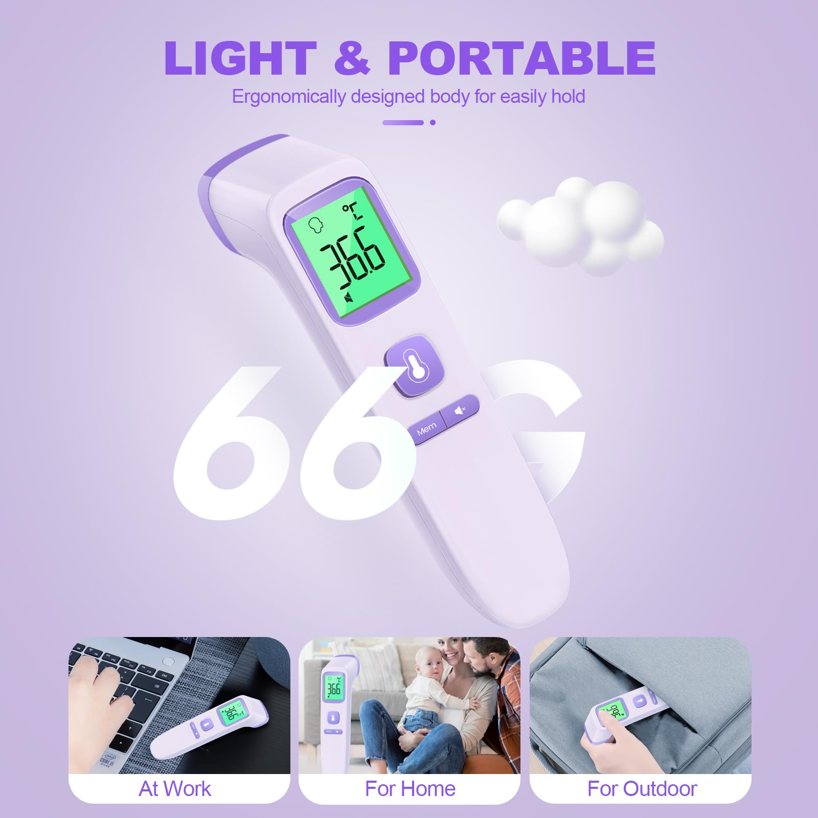 No-Touch Forehead Thermometer for Adults, Infrared Digital Thermometers for Kids, Touchless Baby Thermometer, Accurate Reading with LCD Display, Mute Mode, Memory Recall, Fever Alarm