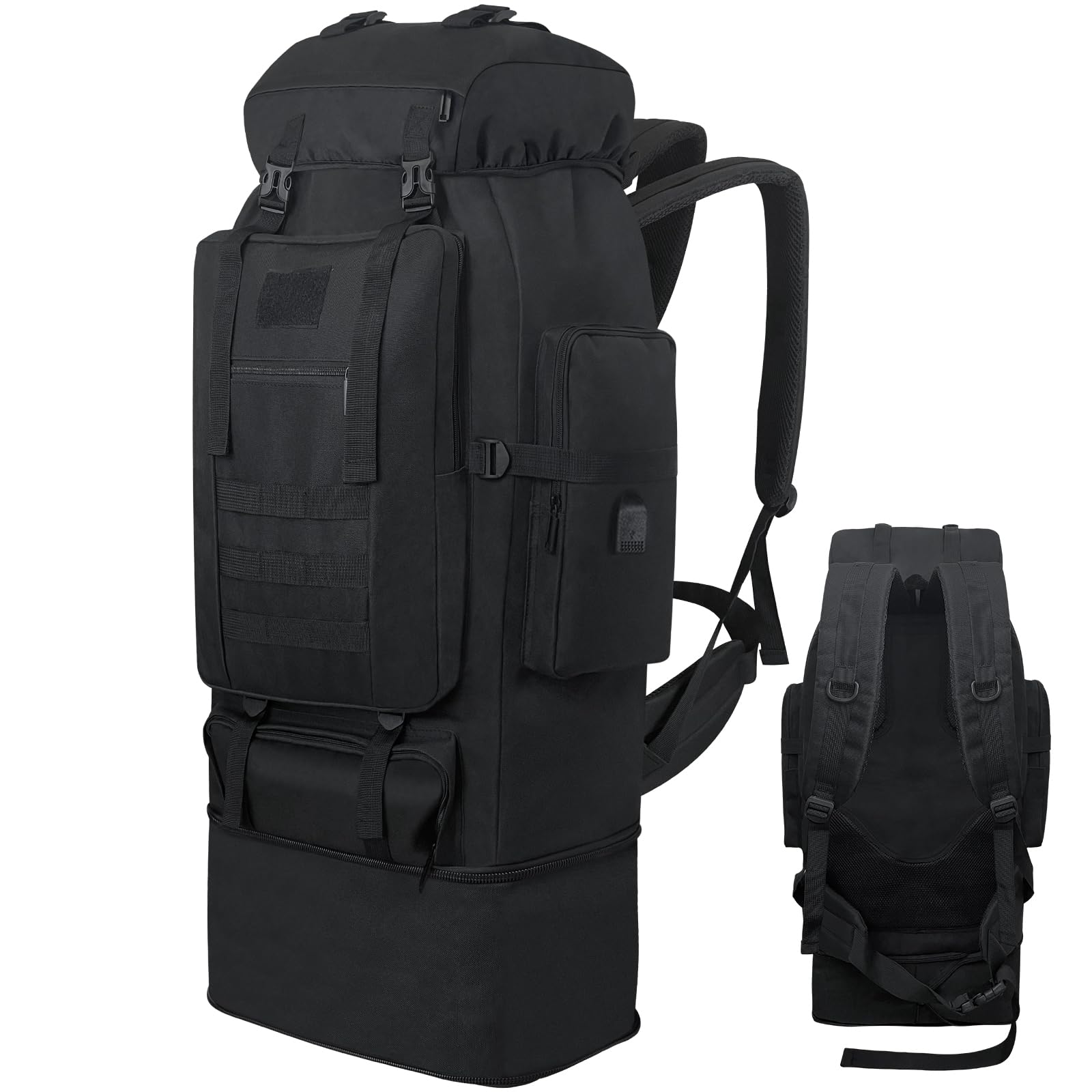 Ogetok 80L Hiking Backpack Camping Rucksack, 80 liters Large Capacity Outdoor Knapsack Travel Climbing Mountaineering Carry On Backpack Bag, Trekking Backpacking for Men Women, Black