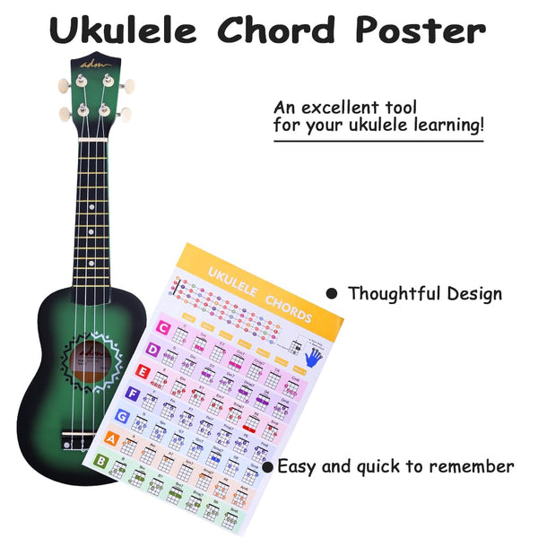 ADM Soprano Ukulele Set for Kids and Beginners, Ukulele Starter Kit with Bag, Clip-On Tuner, Rainbow Strings, Colourful Strap, Plectrum, Fingerboard Sticker, Chord Card (Dark Blue)