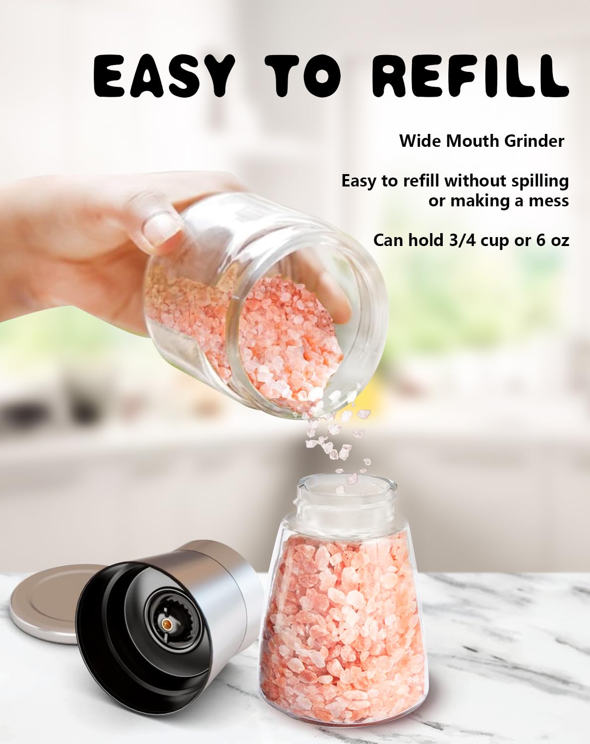 Salt and Pepper Grinder Set, Adjustable Coarseness Salt Shakers, Premium Ceramic Glass Body Salt and Pepper Mills [Without Spice Content]