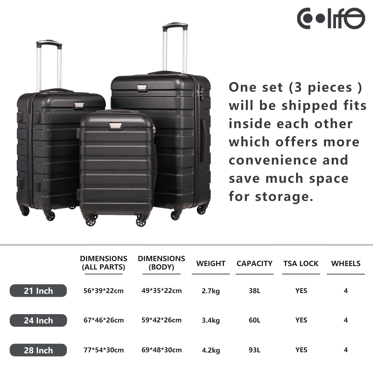 COOLIFE Suitcase Trolley Carry On Hand Cabin Luggage Hard Shell Travel Bag Lightweight with TSA Lock and Durable 4 Spinner Wheels (Lemon Yellow, L(77cm 93L))