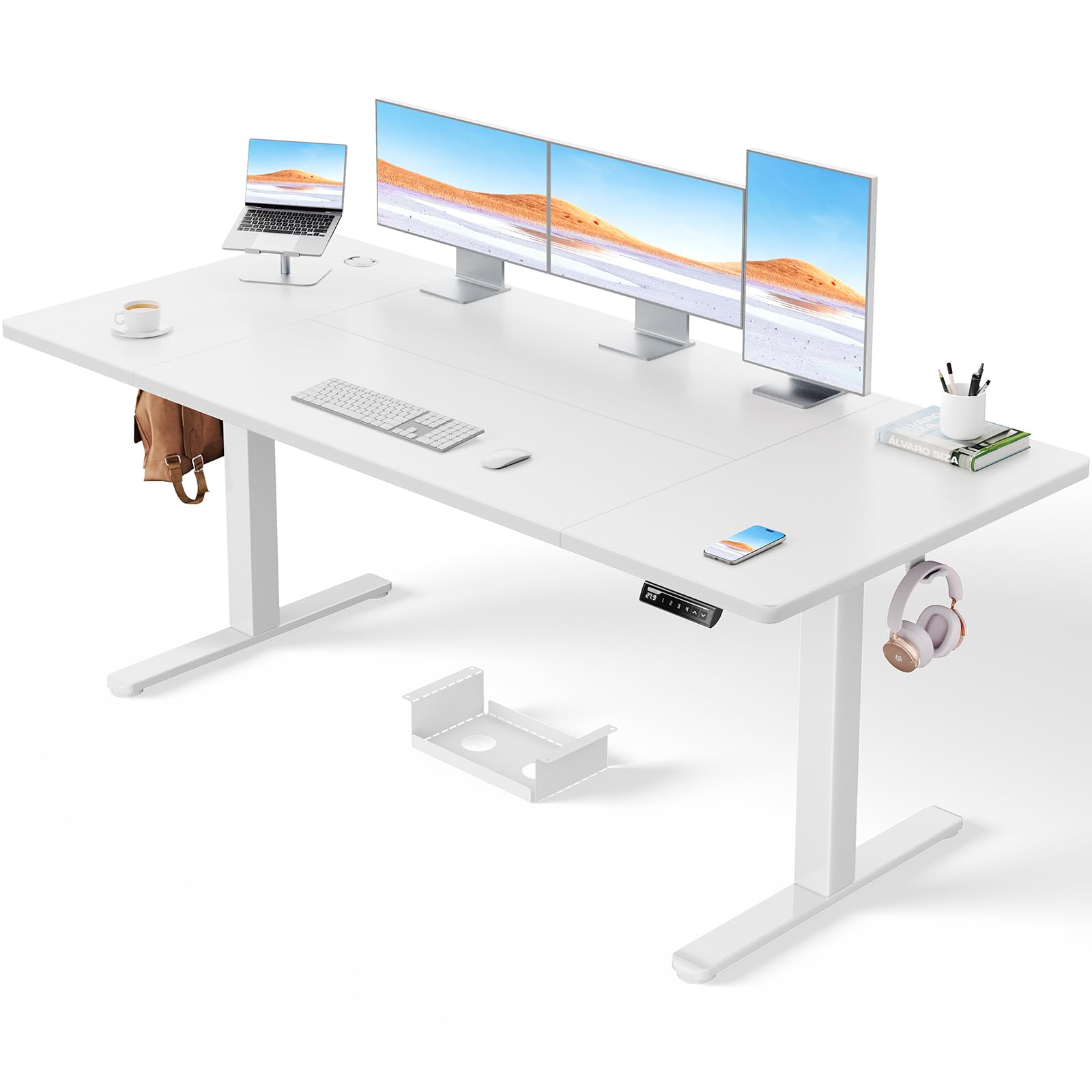 ErGear Electric Standing Desk-160 x 80 cm-100kg Load Capacity Height Adjustable Desk with Advanced Brushless Motor, Quiet Operation, Sturdy Metal Frame,Four-part Tabletop