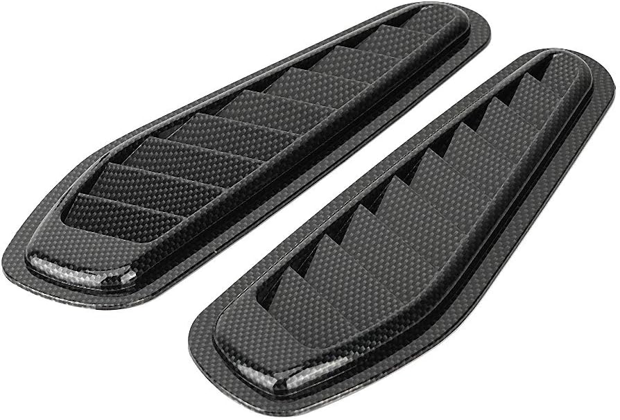 hood scoop,Air Flow Intake Cover, 2pcs Carbon Fiber Style Car Air Flow Intake Decorative Scoop Bonnet Vent Hood Cover Universal Air Flow Vent Cover