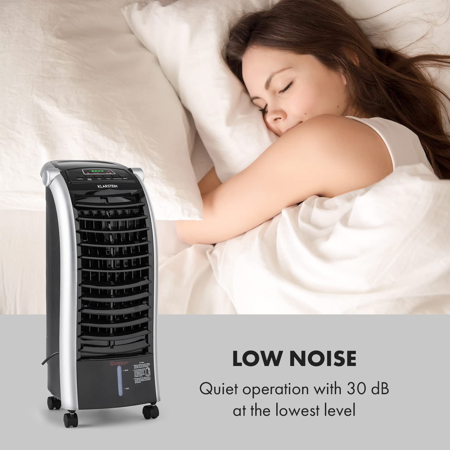 Klarstein 65W Portable Air Cooler, 4-In-1 Evaporative Air Coolers for Home, Silent with Night Mode, Humidifier, Ventilator, Small Water Cooler, 6 L Ice Fan Portable Cooler, 444m³/h Air Flow, White