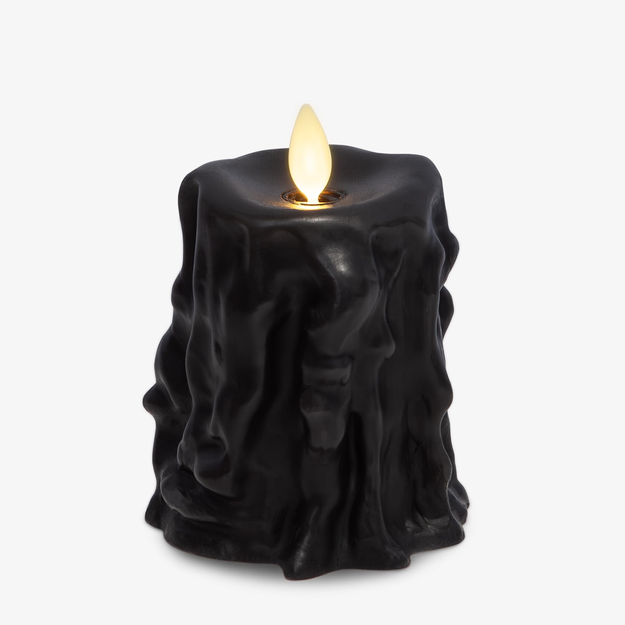Luminara Black Heavy Wax Drip Flameless LED Pillar Candle, Real Wax, Timer Function, 3.4 x 4.5 inch