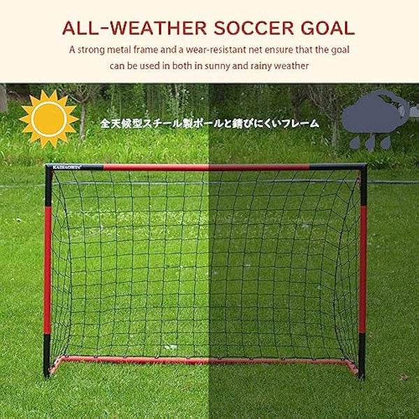 Football Goals Set of 2-KAIHAOWIN Metal Football Goal Frame with All Weather Net for Adult-Quick Assembly Durable Sports Goals for Backyard Indoor/Outdoor Heavy Duty-6'x4'