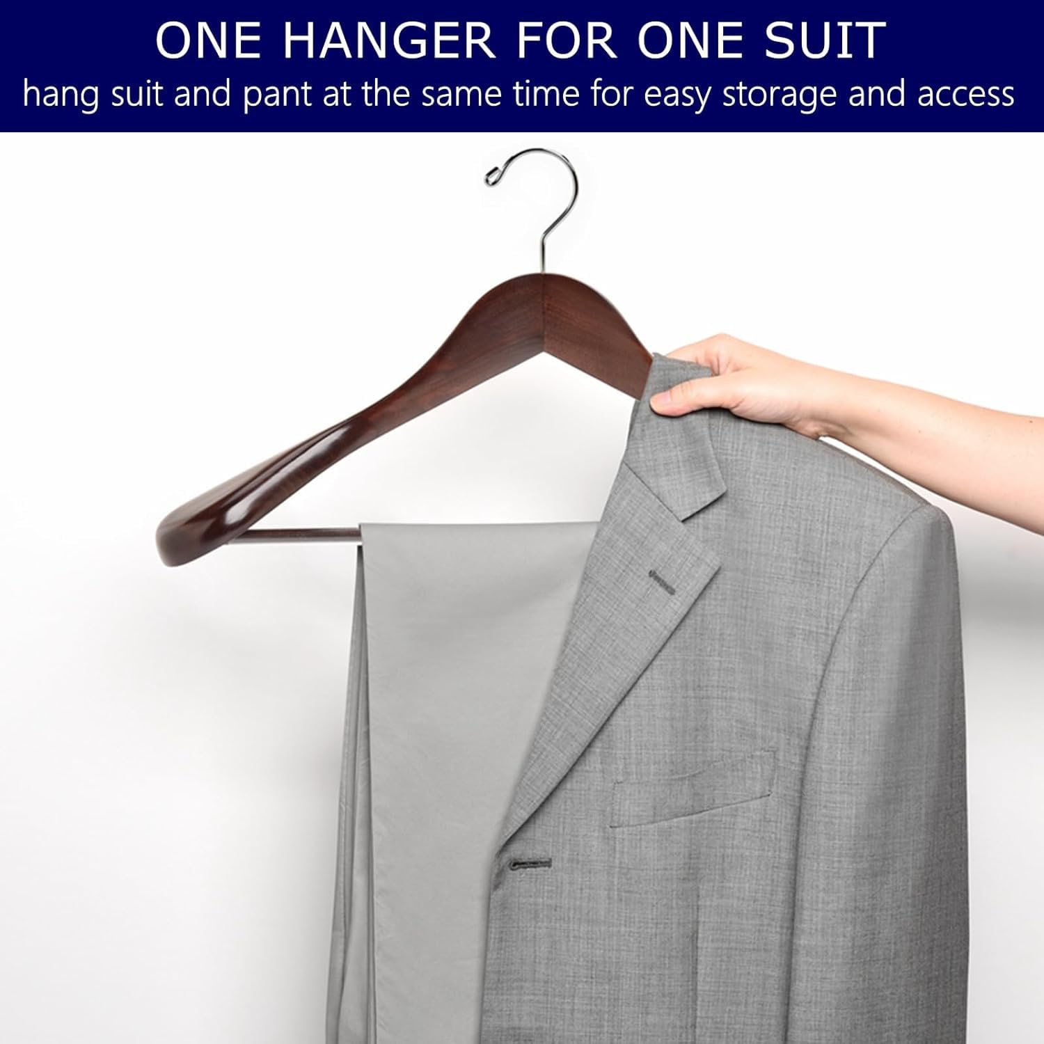 Amber Home 44.5cm Retro Wooden Suit Hangers 10pcs with Wide Shoulder(5.8cm), Heavy Duty Antique Wood Coat Hanger with Non Slip Pants Bar, Walnut Brown