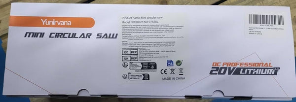 Yunirvana Mini Circular Saw, 20V 3400RPM Professional Cordless Circular Saw, Adjustable Angle and Depth,Max Cutting Depth 42.8mm (90°), 28mm(45°),Laser Guide,Blade 115mm