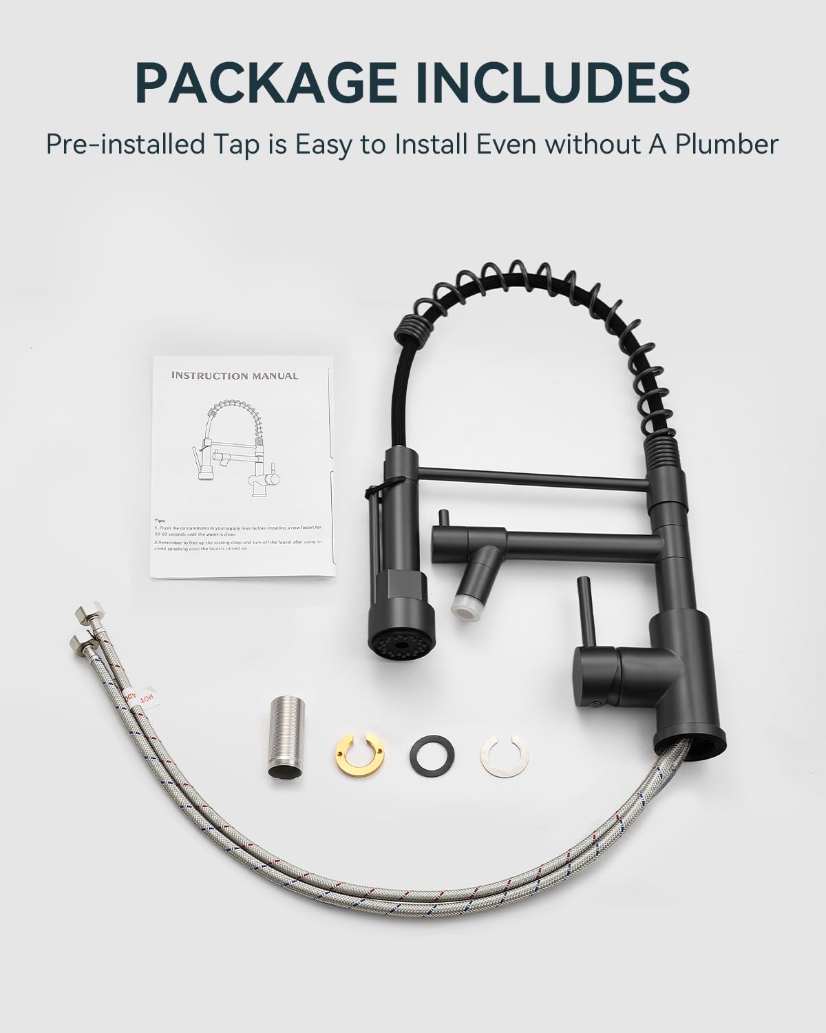 Warmiehomy 5 Modes Kitchen Taps Mixer with Pull Out Spray,High Arc 360° Swivel Dual Spout Pull Down Stainless Steel Kitchen Sink Taps,Brushed Nickel