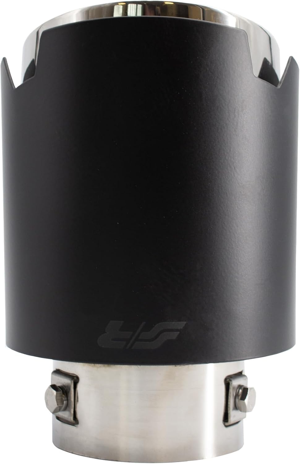 Simoni Racing Exhaust Tip Round/Slanted Matt-Black+Inox - Ø116xL170mm - Installation 42-74mm