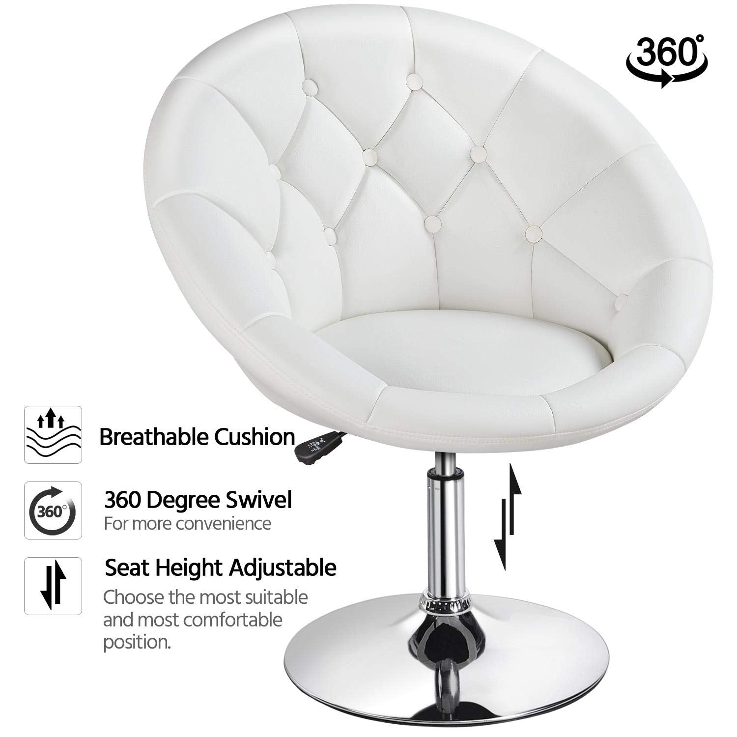 Yaheetech Swivel Vanity Chair Dressing Table Chair Comfy Vanity Stool for Bedroom Salon Make up Room, White
