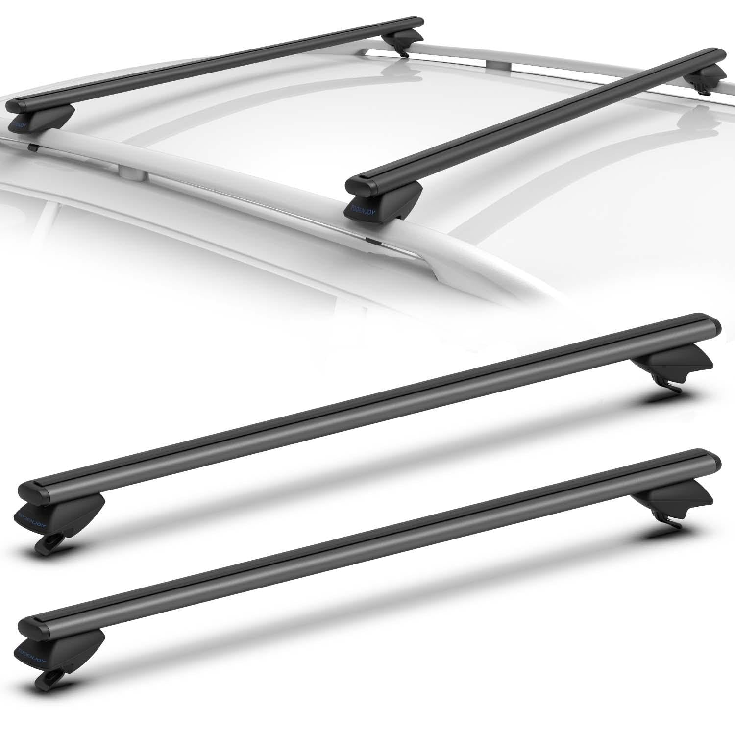 COWVIE 135cm Roof Rack Cross Bars, Adjustable Aluminum Roof Bars, Fits Most Existing Raised Side Rails with Gap - White