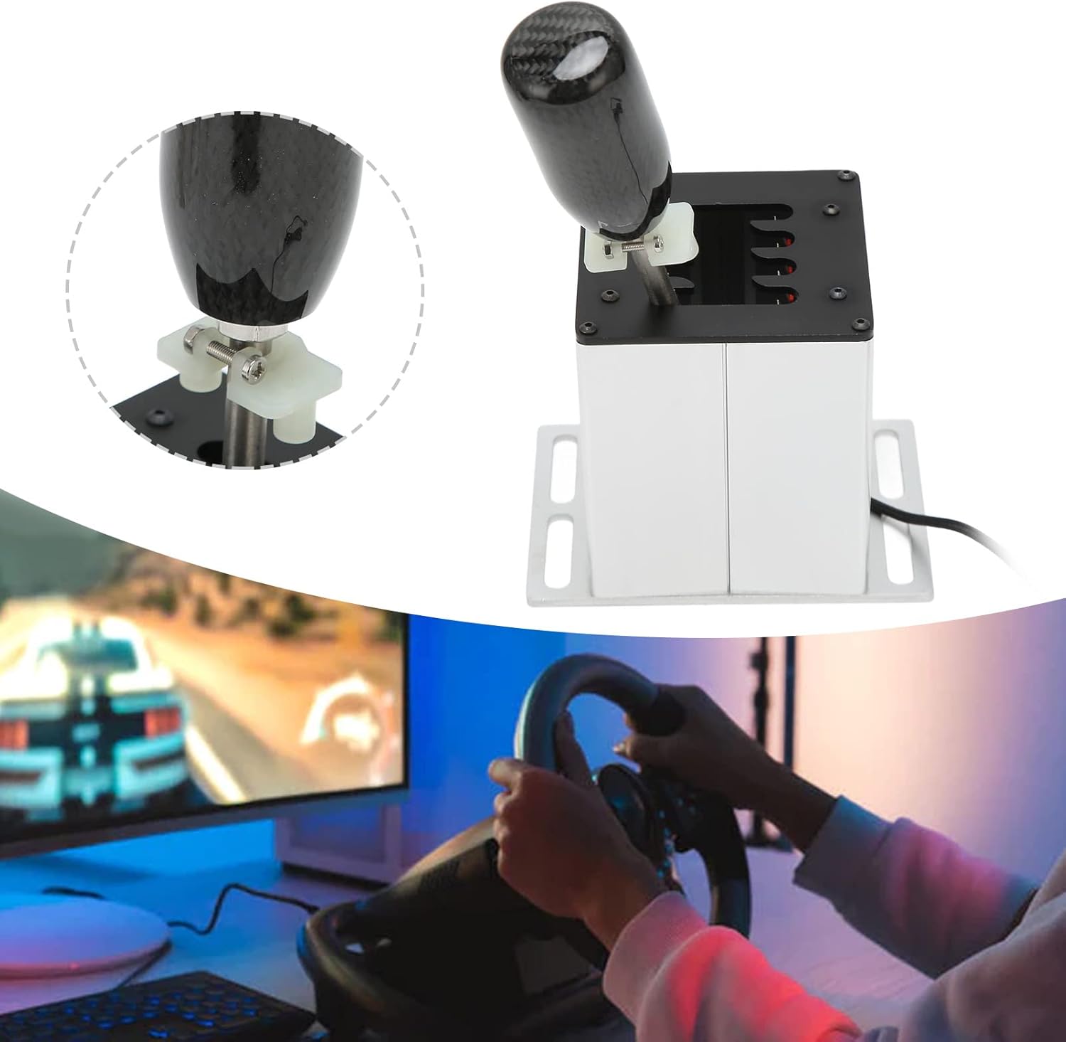 Simulator Shifter for ATS ETS Dust WRC Sim Racing Games, 7 Plus R Racing Game H Shifter with Carbon Fiber Grip, USB Shifter for Logitech G29 G27 G25 G920 T300RS GT