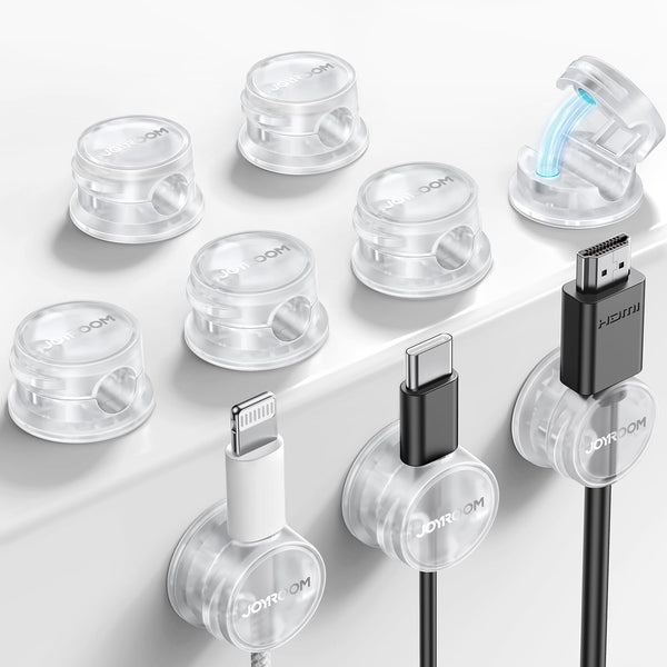 JOYROOM 6 Pack Cable Tidy Clips Cord Organiser Magnetic Cable Management Self Adhesive Wire Holder for Desk, Nightstand, Charging Cables, HDMI, USB, Audio Cable, Office, Home, White