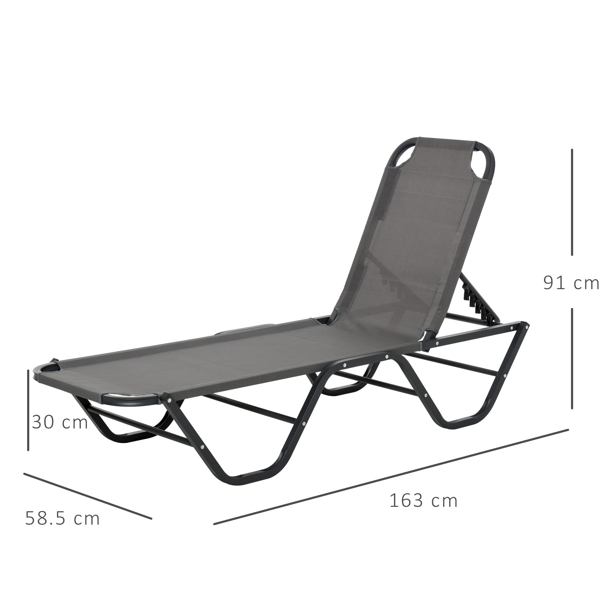 Outsunny Sun Lounger Relaxed Recliner with 5-Position Adjustable Backrest Aluminium Frame for Pool or Sun Bathing Light Grey