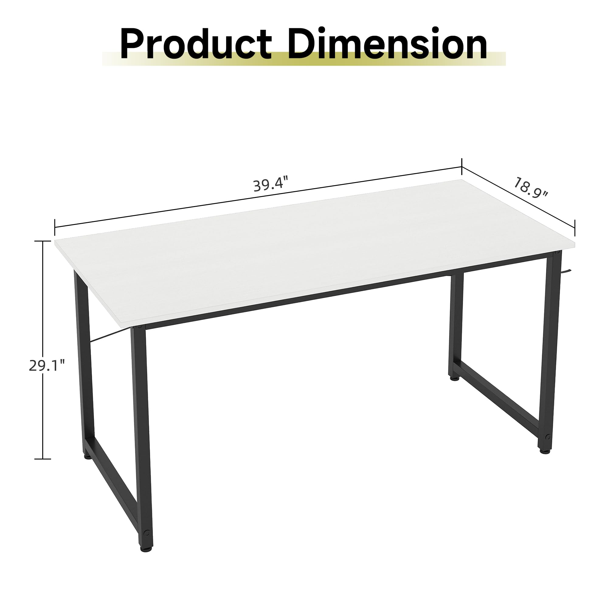 Flrrtenv 100cm Computer Desk, Small White Office Desk with Sturdy Metal Frame and X-Shaped Design, Gaming Desk for Home, Modern White