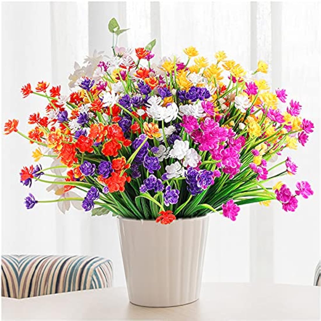 Eirdary 10 Bundles Artificial Flowers for Decoration,5 Colors UV Resistant Fake Flowers Outdoor Indoor, Faux Plastic Bouquet Shrubs Plants for Hanging Home Garden Window Wedding Party Decor