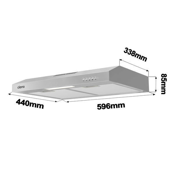CIARRA 60cm Visor Cooker Hood Undercabinet Hoods Stainless Steel Wall Mounted Kitchen Extractor Fan Model CBCS6903