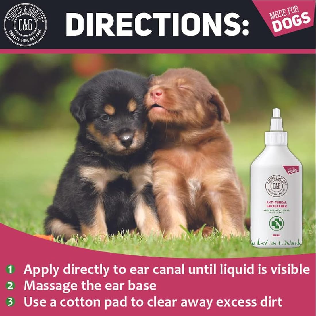 Dog Ear Cleaner Solution 250ML - Alternative to Dog Ear Drops for Infections, Itching & Odor by Cooper and Gracie | Relief from Yeast Infection, Mites, Anti-Viral Protection | Clean Healthy Ears
