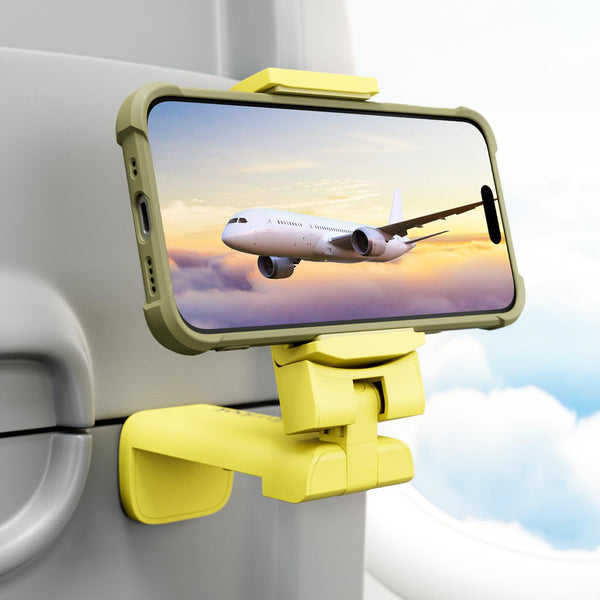 Airplane Phone Holder - Klearlook 4 in 1 Adjustable Phone Stand for Travel,360 Rotation Handsfree Viewing Flight Phone Holder,Foldable Travel Essential,Accessory for Flying/Traveling/Home/Office-Black