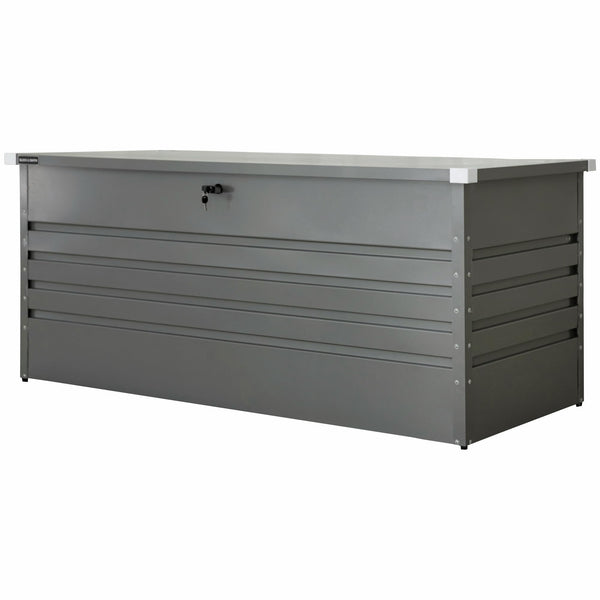 Olsen & Smith 1000L Extra Large XL Metal Outdoor Garden Storage Box - Weather Resistant Heavy Duty Garden Box with Built In Lock - Massive Capacity Storage Chest for Tools Cushions Toys & More, Grey