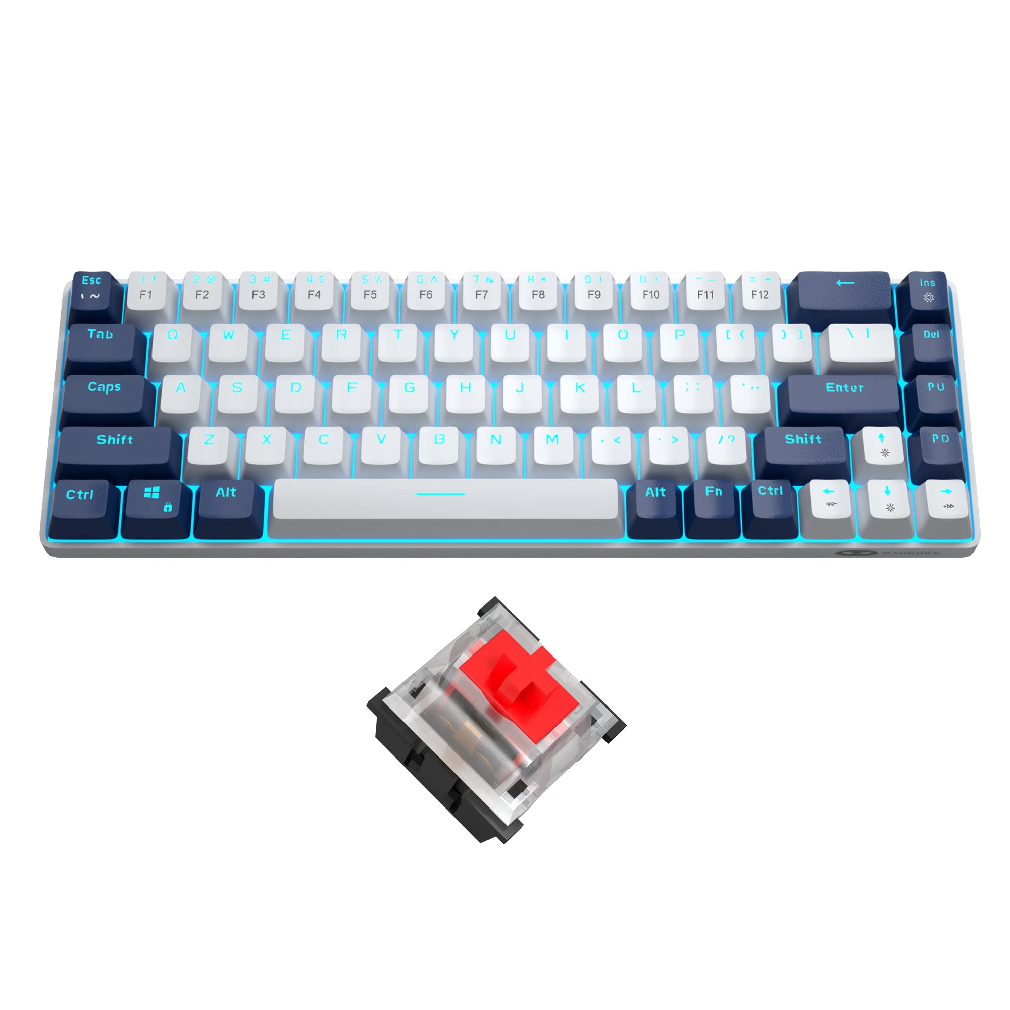 MageGee Portable 60% Gaming Mechanical Keyboard, Minimalist MK-Box Ice Blue Backlit Compact 68 Keys Wired Office Keyboard with Red Switch for Windows Laptop PC Mac Convenient(Gray & White)