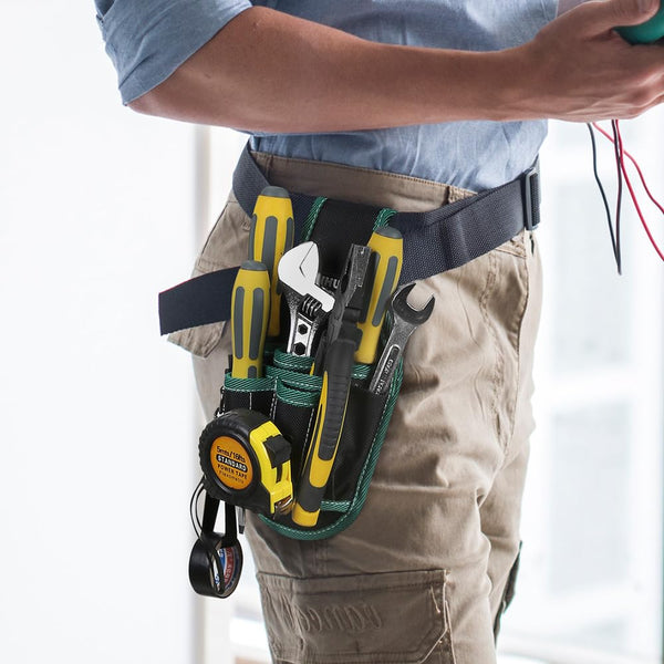 WINHUNT Tool Belt Pouch, Electrician Pouch 18 Pocket with Adjustable Nylon Belt 15x4x22cm Black (18 Pockets)