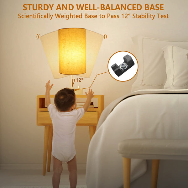 Allesgute Bedside Lamps Set of 2, 45cm Dimmable Table Lamp with USB A + C Charging Ports, Modern E27 Nightstand Light with Beige Shade for Bedroom