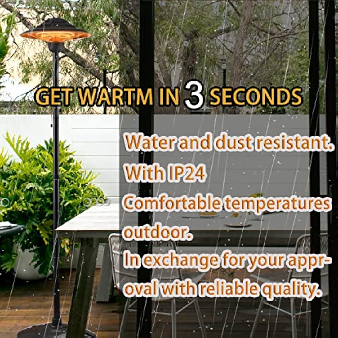 DONYER POWER Halogen tubes Heater Electric Patio Heater Garden Heating Waterproof Outdoor&Indoor Free Standing