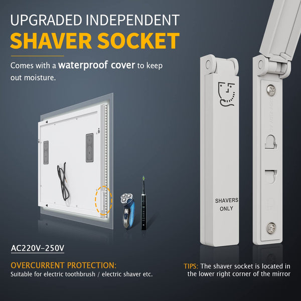 ELEGANT 500 x 700mm Modern Heated LED Illuminated Vertical Rectangle Bathroom Mirror Lights Touch Control Switch with Demister Pad/Shaver Socket