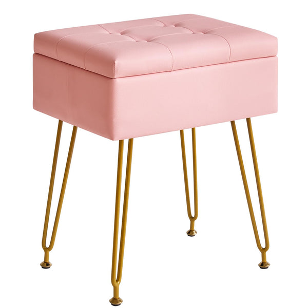 IBUYKE Multifunctional Storage Vanity Stool with Flip Tabletop, Adjustable Metal Legs & PU Leather - 40x30x48cm Ottoman Footrest for Makeup, Living