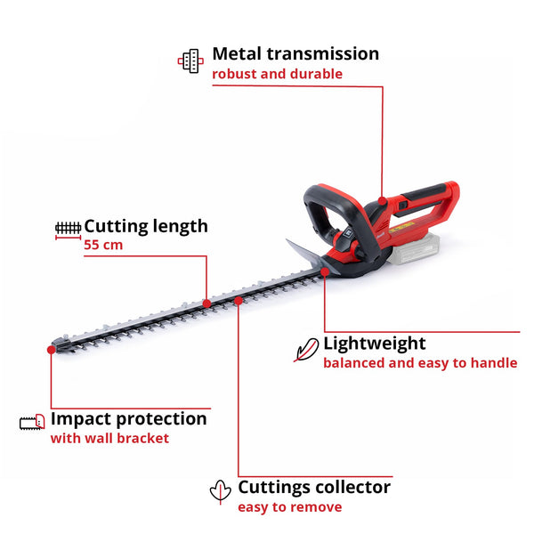 Einhell Power X-Change 18V Cordless Hedge Trimmer - 55cm (22 Inch) Cutting Length, Laser-Cut Diamond-Ground Steel Blades - GE-CH 1855/1 Li Electric
