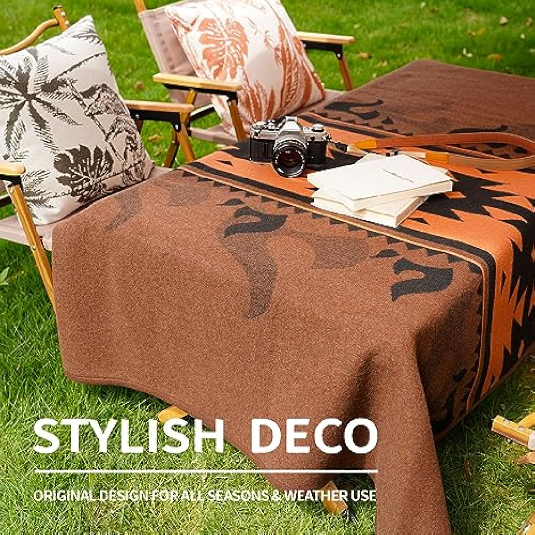 ACUSHLA Merino Wool Blanket - 79X63 Warm, Thick, Washable, Large Throw - Great for Bed Couch Camping Outdoor Travel Car Pets, All Seasons, Flame Brown