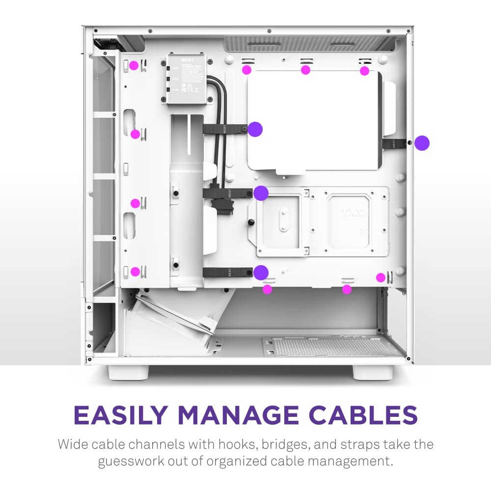 NZXT H5 Flow RGB - Compact ATX Mid-Tower PC Gaming Case - High Airflow - F360 RGB Core (CV) Included - 360mm Front & 240mm Top Radiator Support - Cable Management - Tempered Glass - White
